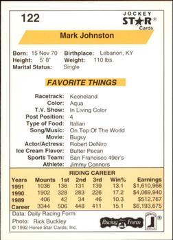 1992 Jockey Star #122 Mark Johnston Back